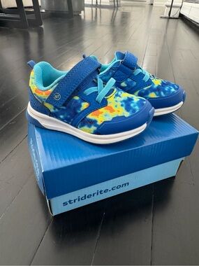 Stride Rite Blue Tie-Dye Kids Sneakers with Aqua Accents